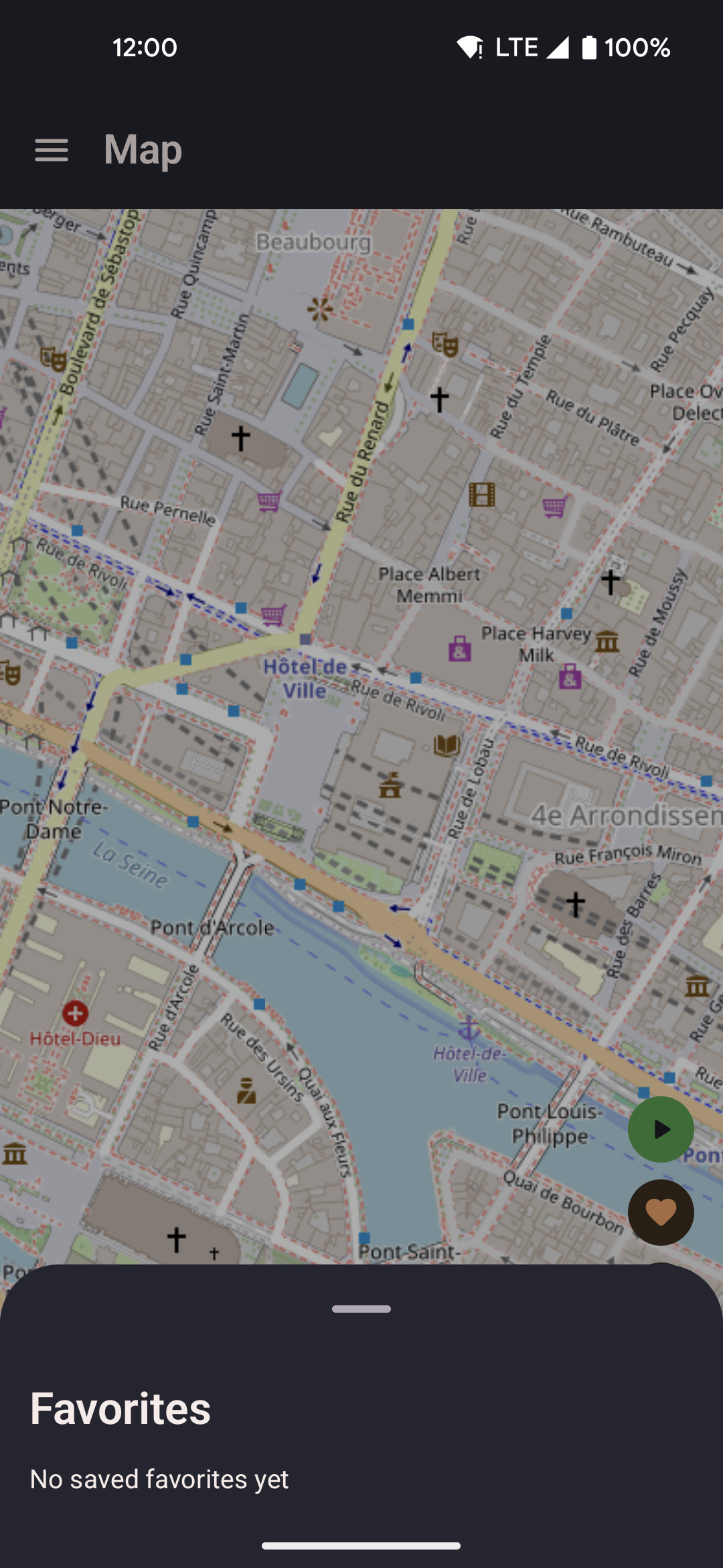 Map favorites bottom sheet