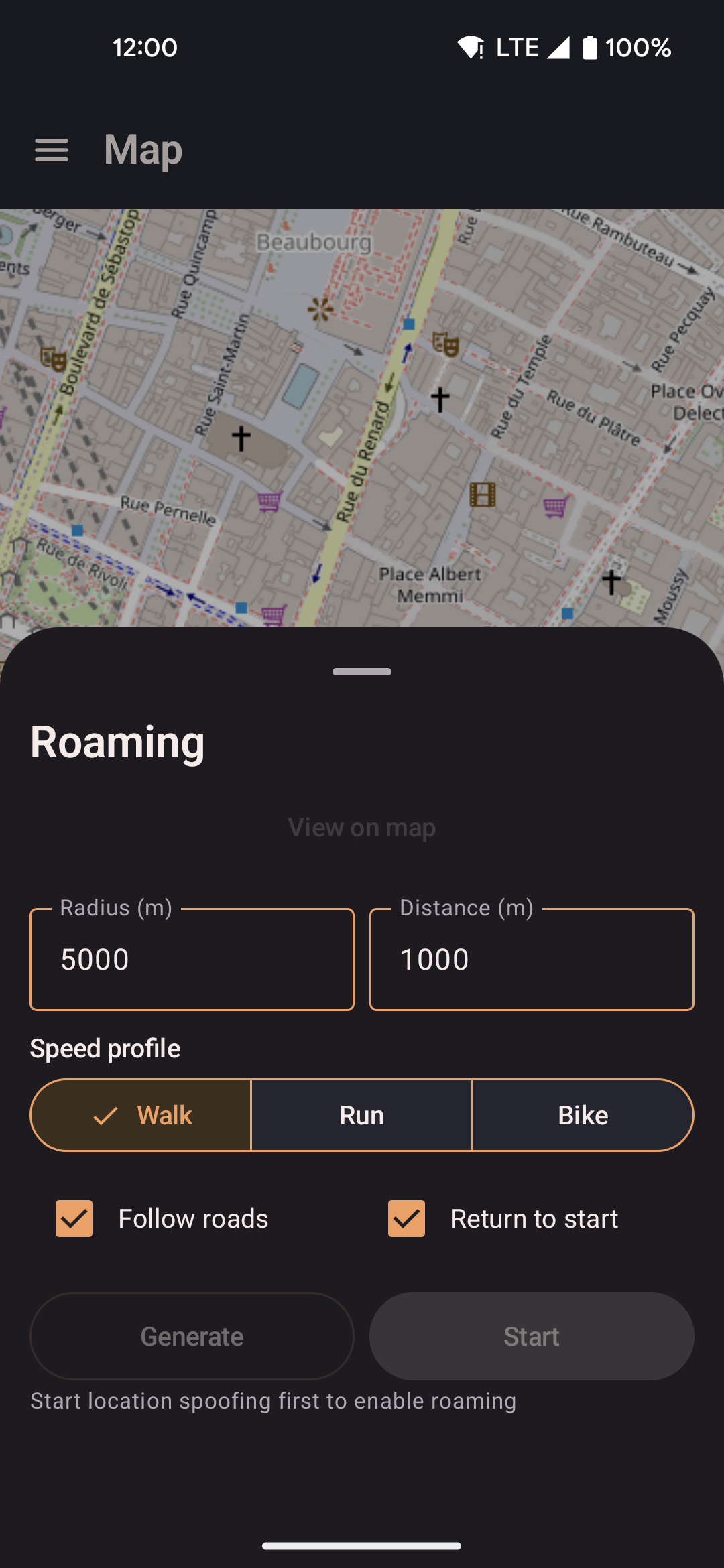 Map roaming bottom sheet