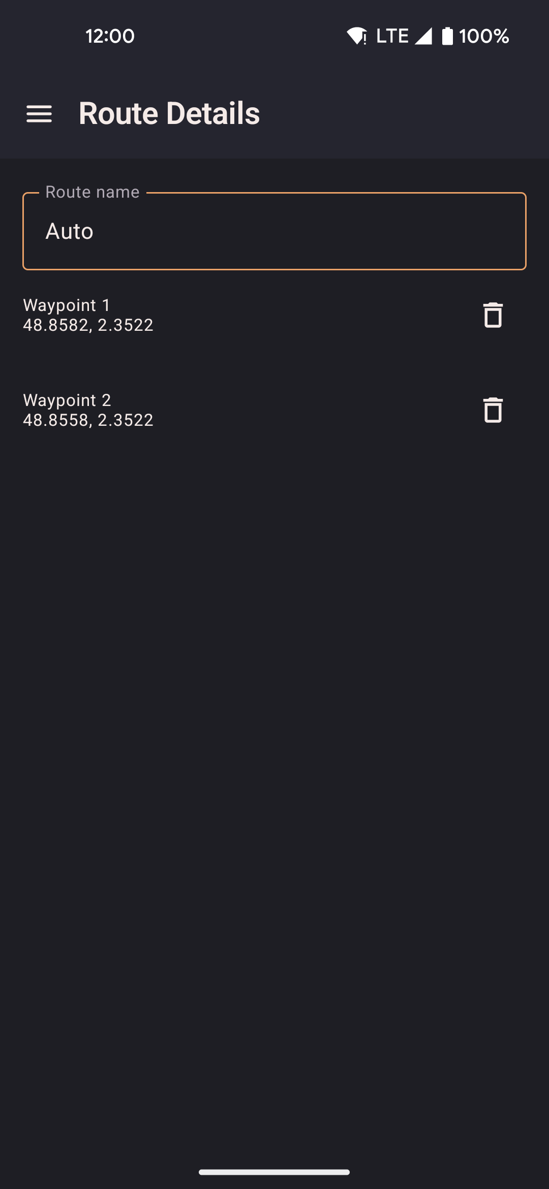 Route detail / edit screen